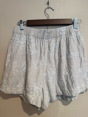 Abercrombie & Fitch Cream Embroidered Lined Linen Blended Shorts